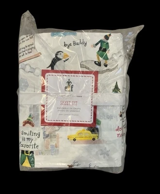 Pottery Barn Teen Elf  Queen cotton Sheet Set Bedding Christmas NWT Penguin - Image 1 of 4