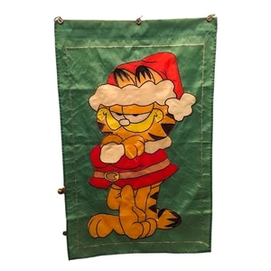 Vintage Garfield Christmas Santa Claus Flag Home Yard Garden Decor 43” x 27” - Picture 1 of 2
