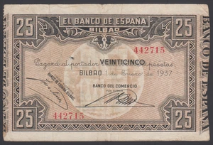 Spain  25 Pesetas 01-01-1937  VF  P. S563b,   Banknotes, Circulated - Picture 1 of 2