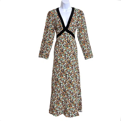 Rixo Tania темно цветочный креп богемное миди платье женщин S новый с Ярлыками ретро маргаритки печати - Изображение 1 из 4