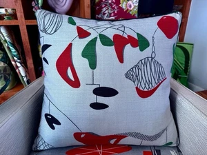 BOOMERANG Atomic Brat Pack 1950's Barkcloth Atomic Pillow Cover Vintage Fabric - Picture 1 of 10