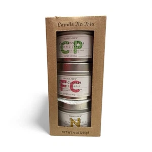Trader Joe's Tin Trio Candle Set Holiday Collection Currant CranberryPine Nutmeg - Picture 1 of 4
