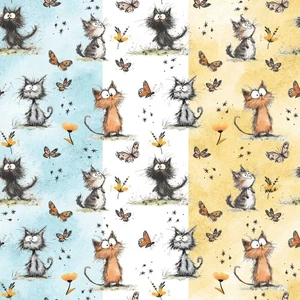 Cats & Butterflies Fabric - 3 fun designs! Metres/Fat/Long/Quarters- 100% Cotton - Picture 1 of 13