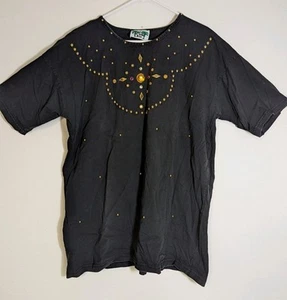 Blusa camisa hombrera Coconut Bay talla grande 2X negra con joyas SS de colección - Imagen 1 de 11