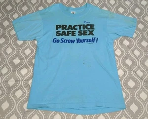 Vintage Safe Sex Go Screw Yourself T-Shirt lustig Neuheit 80er Gr. XL - Bild 1 von 10