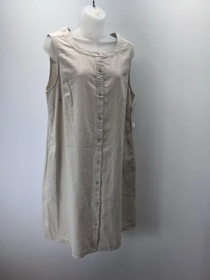 Liz Claiborne Linen Blend Sleeveless Shirt Dress Pockets Size Large Beige NWT - Image 1 of 4