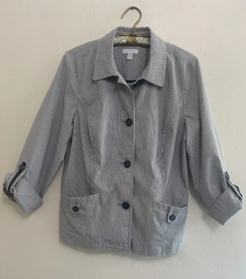 Charter Club Lightweight Cotton Blend Jacket Women's Roll Tab Sleeve Large - Image 1 of 4