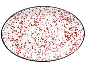 Red Co. Set of 4 Enamelware Metal Classic 13" Serving Oval Trays - Red Splatter - Picture 1 of 9