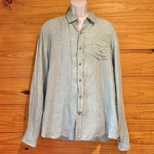 Report Collection Men’s 100% Linen Long Sleeve Collared Button Up Shirt Blue XXL - Picture 1 of 7