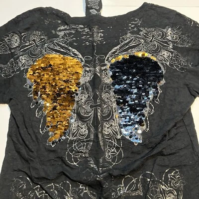 ANGELS AND DIAMONDS Alas de ángel Lentejuelas azules y doradas que se pueden voltear y cambiar talla XL Foto 1 de 4