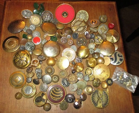 LG LOT ANTIQUE VICTORIAN & ART DECO METAL BUTTONS - MIRROR TWINKLE TINIES TINT + Cover