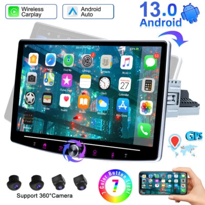 1DIN 2+32G Rotatable 10.1" Android 13 Carplay Car Stereo Radio GPS WIFI+360 Cam - Image 1 of 4