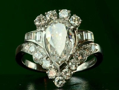 3Ct Pear Cut Lab-Created Diamond Engagement Ring 14K White Gold Plated - Image 1 of 4