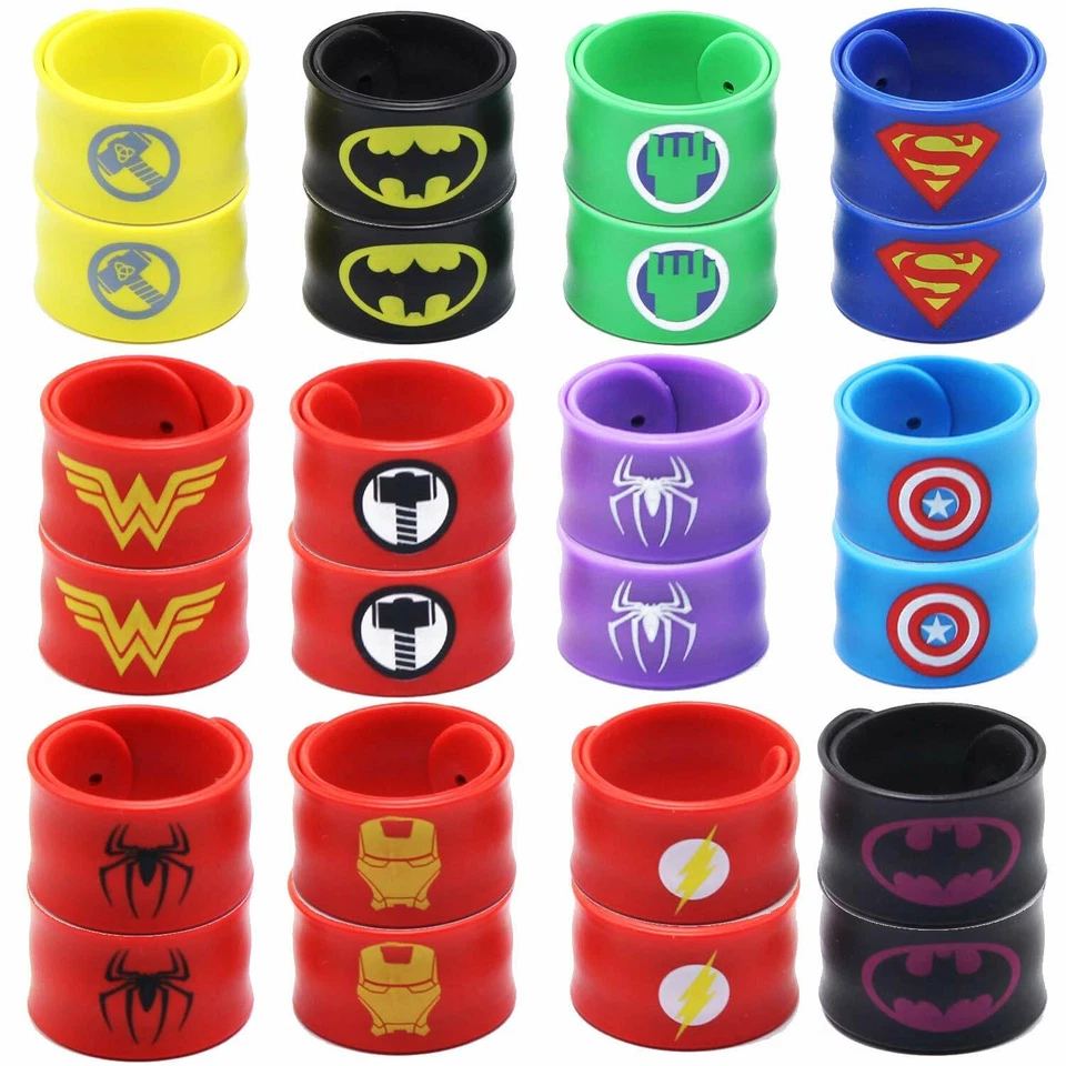 Superhero Slap Bracelet Birthday Party Supplies School Classroom Rewards 8pcs