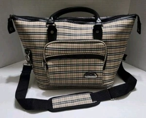 American Flyer Carry-on Luggage Tote Beige Plaid Pockets Strap Travel Bag - Picture 1 of 7