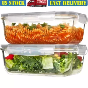 2 Pack Glass Storage Containers W/ Lid Airtight Container Set Meal Prep Food Box - Picture 1 of 7