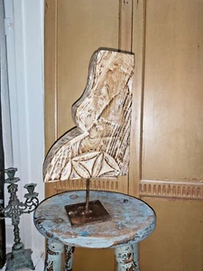 LARGE RECYCLED CARVED WOODEN CANDLE HOLDER - Picture 1 of 13