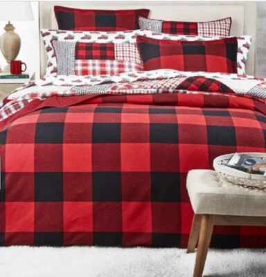 Edredón de vacaciones Martha Stewart Buffalo Check rojo negro reina 2 horas fundas 3 piezas🦩 Foto 1 de 4