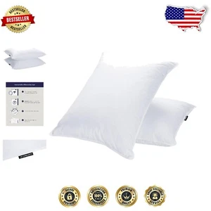 Double-Layer Downproof Goose Feather Pillows set - 39oz Fill Weight, Queen Size - Picture 1 of 8