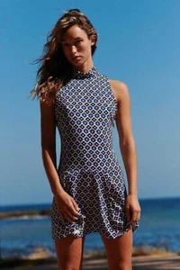 Free People Check It Mini Dress NWOT Size S Blue/Brown Combo - Picture 1 of 7