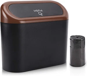 Car Trash Can with Lid and Bag Dustbin Mini Garbage Organizer Brown Wastebasket - Picture 1 of 12
