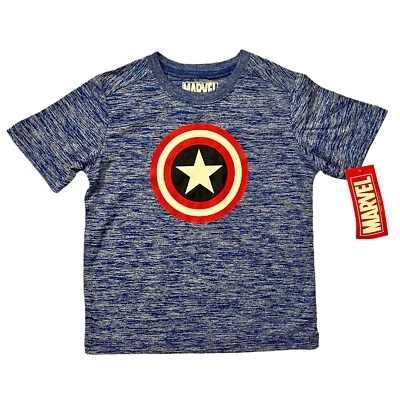 NEW Marvel Captain America Kids Boys Comic Superhero Tee Shirt Top XS 4/5 Blue - Image 1 of 4