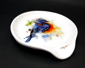 DEMDACO Dean Crouser Bluebird Acuarela Pintado Gres Brillante Cuchara Descanso Nuevo - Imagen 1 de 3