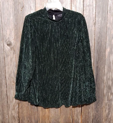 NUEVA Blusa Lane Bryant 18 20 Top Para Mujer Verde Metálico Lurex Cuello Alto 1X Foto 1 de 4