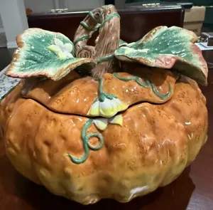 Vintage,1980s,Fitz & Floyd Garden Gourmet Pumpkin Fall Harvest Large Bowl w/ Lid - Picture 1 of 10