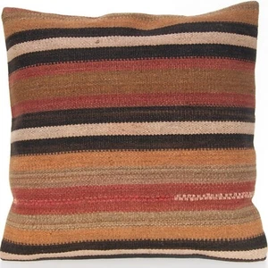 Funda de Almohada Turca Boho 24"x24" - Cojín Kilim a Rayas Hecho a Mano - Imagen 1 de 2