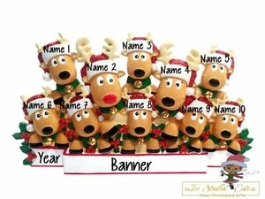 Personalized Christmas Table Topper Reindeer Family of 10 + Free Shipping! - Picture 1 of 2
