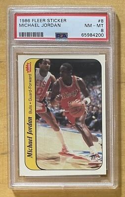 *Michael Jordan RC 1986-87 Fleer Sticker #8 PSA 8 NM-MT  HOF GOAT Chicago Bulls - Image 1 of 2