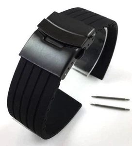 Correa de reloj de repuesto de goma negra de silicona hebilla de doble bloqueo #4012 - Imagen 1 de 30