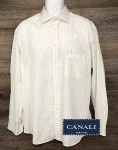 CANALI Men's Yellow & Blue Striped Cotton Long Sleeve Button Front Shirt 43 17 - Picture 1 of 12