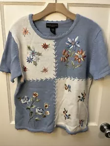 Vintage Patchwork Embroidered Floral Sweater Top SALON STUDIO by Haband Large - Picture 1 of 8