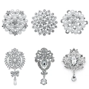 White Gold Plated Assorted Crystal Rhinestones Brooch Pins for DIY Wedding Bo... - Picture 1 of 6