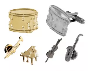 Cufflinks Studs Drum Trumpet Violin Saxophone piano boxed Silver or Gold TUXXMAN - Picture 1 of 1