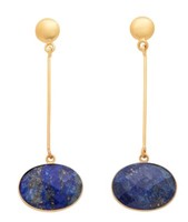 Brand New 18K Gold Plated Top With Multi Faceted Lapis Lazuli Dangling Earrings