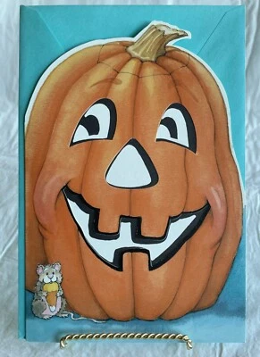 RENAISSANCE GREETING CARDS Vtg. Renaissance "Happy Halloween" Smiling Jack-O-Lantern Pumpkin Greeting Card