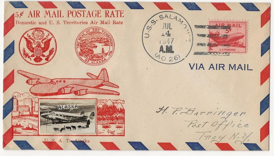 U.S.S. SALAMONIE  (AO- 26) July 14 1947   SHIPS COVER ..  CACHET.. - Image 1 of 1