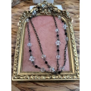 Crystal Sterling Necklace 29" Black Clear 925 Silver Vintage Jewelry - Picture 1 of 8