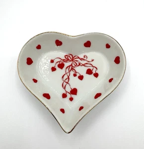 Vtg Lefton Japan Porcelain Heart Shaped Trinket Dish Hand Painted Hearts #02645 - Picture 1 of 3
