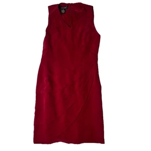 Markenlos Seide Wildleder Faux Wickel Midi Kleid Damen rot ärmellos Capsule klassisch - Bild 1 von 3