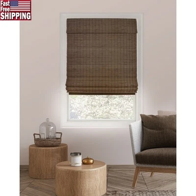 Cortinas romanas de bambú inalámbricas filtro de luz madera tejida natural seguro niños mascotas Foto 1 de 4