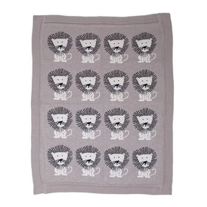 Grey Lots Of Lions Woven Knitted Baby Blanket - Picture 1 of 9