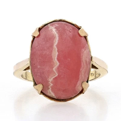 Anel solitário coquetel rodocrosita folheado a ouro - cabine oval 10k 12,10 ct tamanho 5 3/4 - Imagem 1 de 4