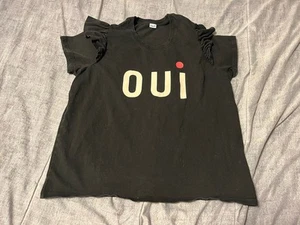 Clare V. Oui Classic Tee With Ruffled Sleeves Size Large Black USA Made - Picture 1 of 8