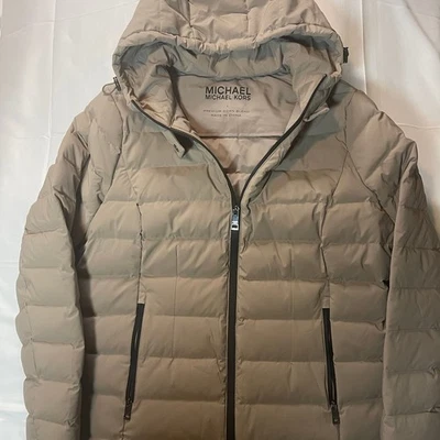 Michael Kors Womens Size Large Down Jacket Quilted Puffer Full Zip Brown Tan - Image 1 of 4