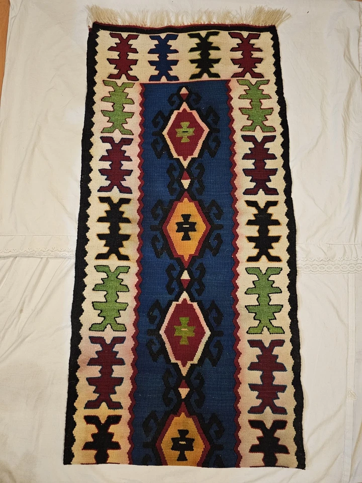 Corredor de mesa vintage turco hecho a mano tejido plano Kilim decoración del hogar 10 pies X 28" W Foto 1 de 4