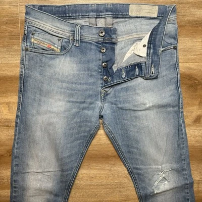 Jeans Diesel para hombre 29x32 azul tefphar ajustados zanahoria elásticos lavados desvanecidos R2H4B Foto 1 de 4